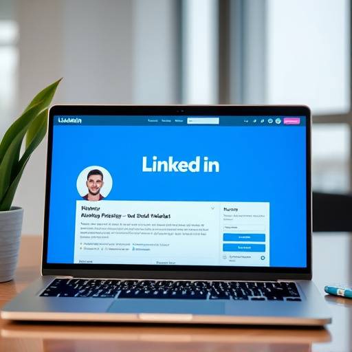 A person updating their LinkedIn profile on a laptop.