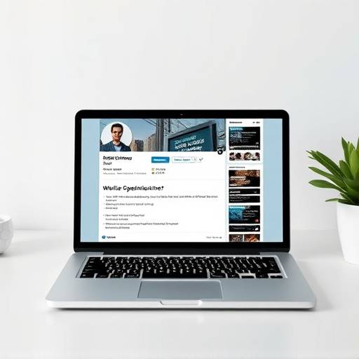 Image of a LinkedIn profile on a laptop screen, focusing on profile optimization.