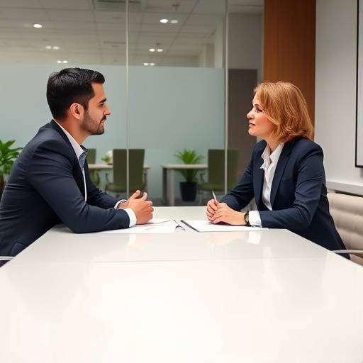Image of a mock interview session in a professional office setting.
